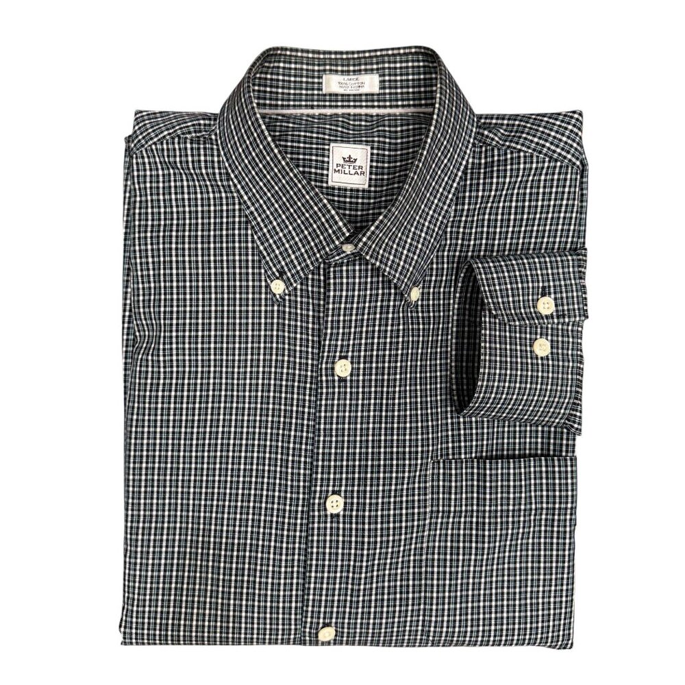 EUC Men's PETER‎ MILLAR Plaid Cotton Long Sleeve Button Down Shirt | Size Large